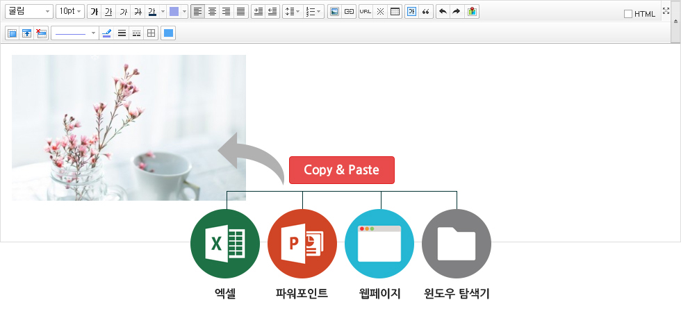 엑셀, 파워포인트, 웹페이지, 윈도우 탐색기
